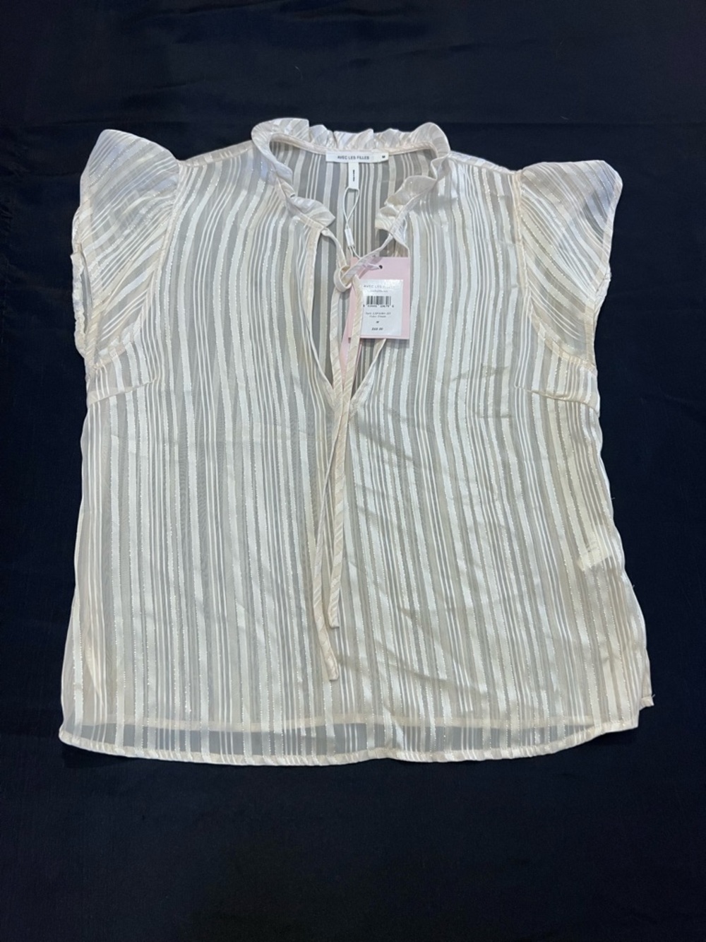 Avec Les Filles Blouse Shear Cream with Gold Threading size M